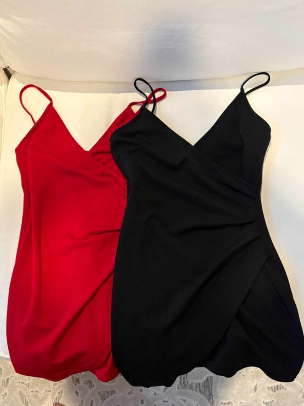 BUNDLE: Black & Red V-Neck Tulip Hem Mini Dresses